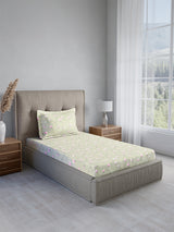 Cottage Garden 100% Cotton Single Bedsheet with 1 Pillow Cover | 300 TC Grey & Pink Floral Bedsheet Set