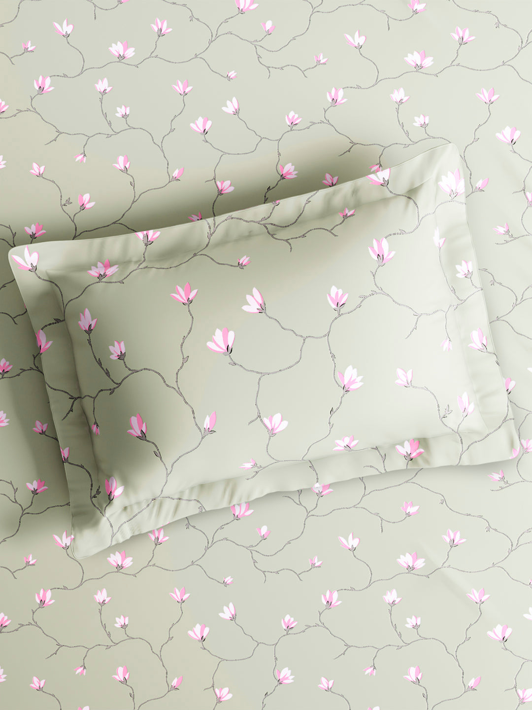 Cottage Garden 100% Cotton Single Bedsheet with 1 Pillow Cover | 300 TC Grey & Pink Floral Bedsheet Set