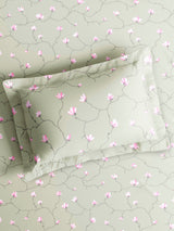 Cottage Garden 100% Cotton Single Bedsheet with 1 Pillow Cover | 300 TC Grey & Pink Floral Bedsheet Set