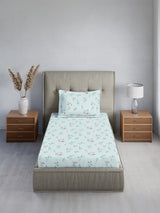 Cottage Garden 100% Cotton Single Bedsheet with 1 Pillow Cover | 300 TC Blue Floral Bedsheet Set
