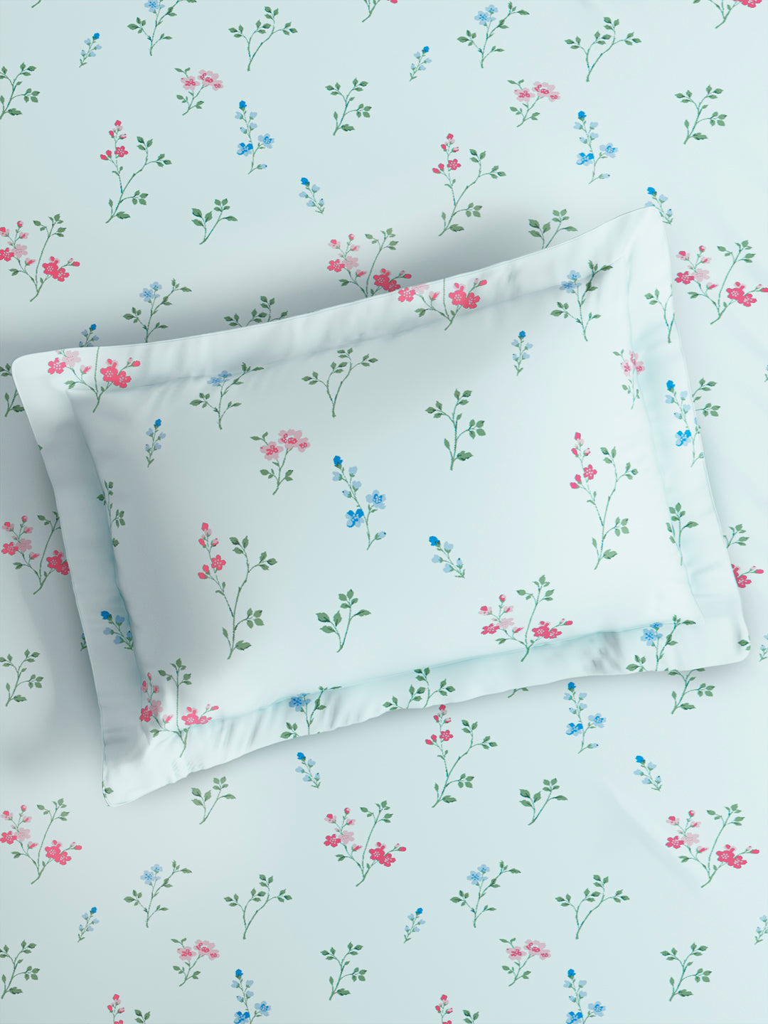 Cottage Garden 100% Cotton Single Bedsheet with 1 Pillow Cover | 300 TC Blue Floral Bedsheet Set