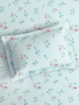 Cottage Garden 100% Cotton Single Bedsheet with 1 Pillow Cover | 300 TC Blue Floral Bedsheet Set