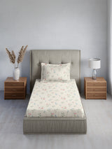 Cottage Garden 100% Cotton Single Bedsheet with 1 Pillow Cover | 300 TC White Floral Bedsheet Set
