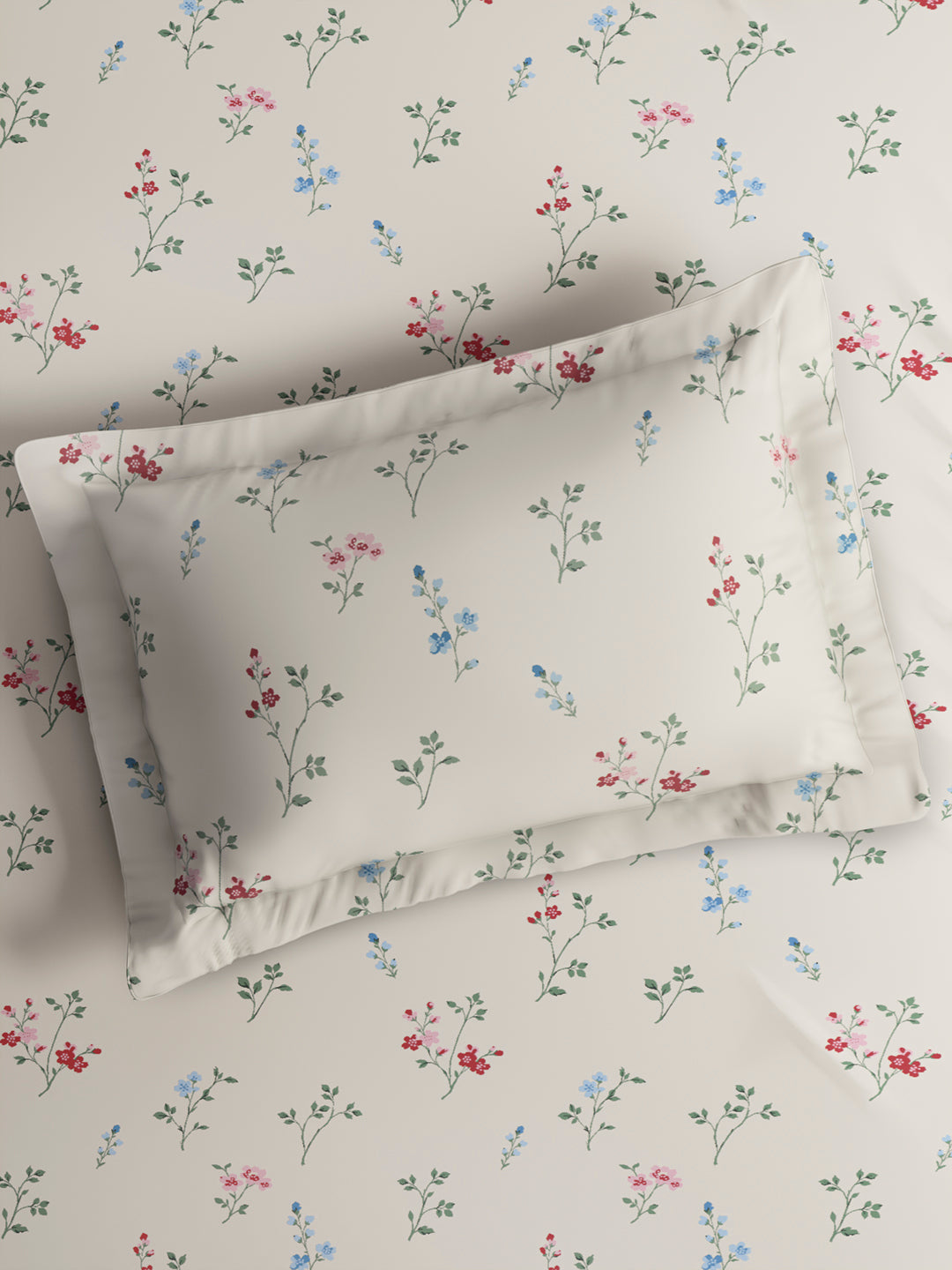 Cottage Garden 100% Cotton Single Bedsheet with 1 Pillow Cover | 300 TC White Floral Bedsheet Set