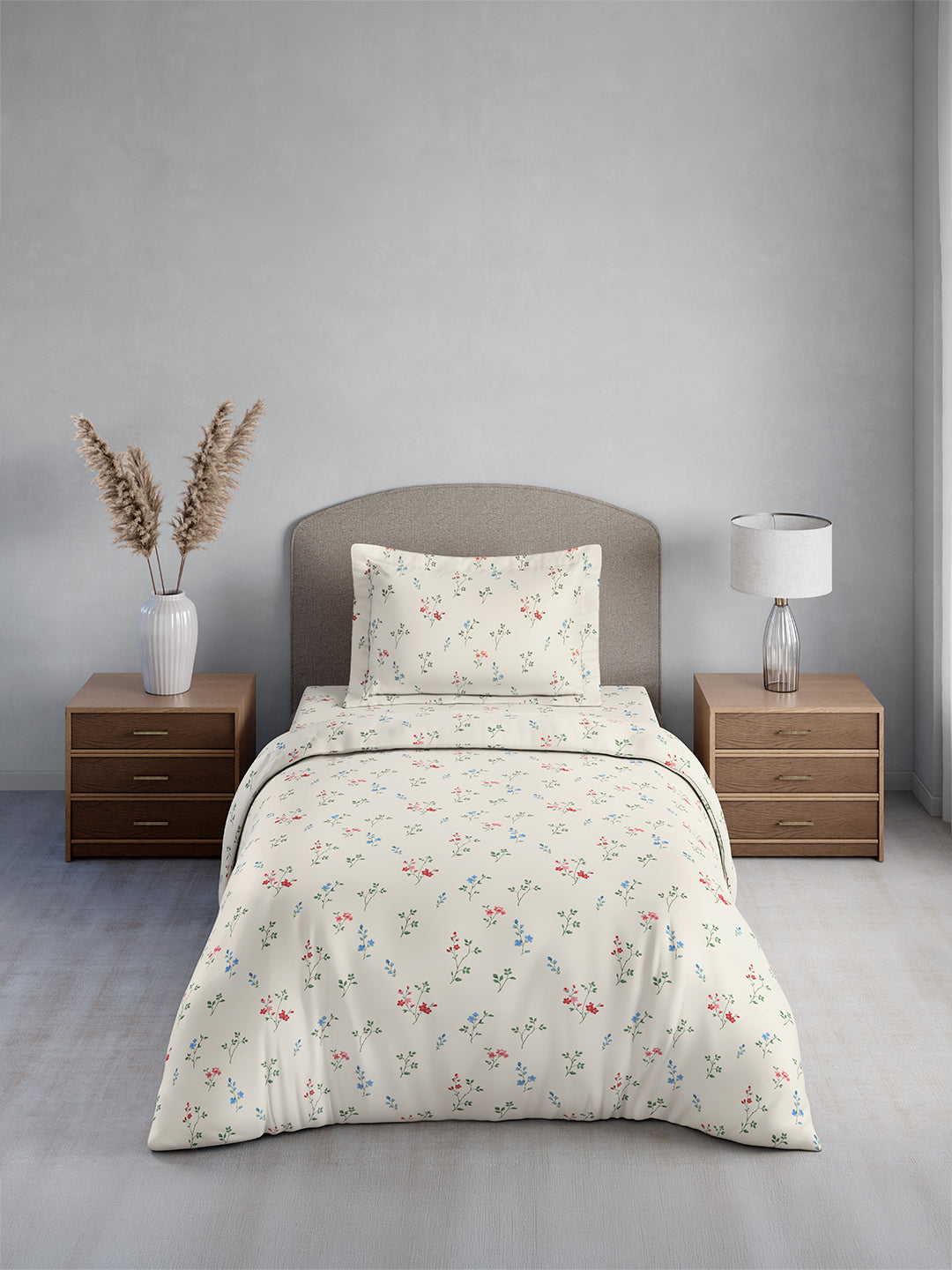 Cottage Garden 100% Cotton Single Bedsheet with 1 Pillow Cover | 300 TC White Floral Bedsheet Set