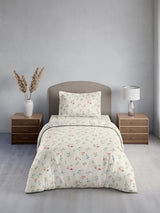 Cottage Garden 100% Cotton Single Bedsheet with 1 Pillow Cover | 300 TC White Floral Bedsheet Set