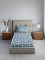 Cottage Garden 100% Cotton Single Bedsheet with 1 Pillow Cover | 300 TC Blue Floral Bedsheet Set