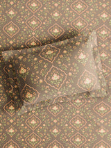 Cottage Garden 100% Cotton Single Bedsheet with 1 Pillow Cover | 300 TC Brown Floral Bedsheet Set