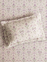 Cottage Garden 100% Cotton Single Bedsheet with 1 Pillow Cover | 300 TC Purple Ethnic Print Bedsheet Set