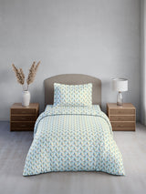 Cottage Garden 100% Cotton Single Bedsheet with 1 Pillow Cover | 300 TC Blue Geometrical Bedsheet Set