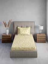 Cottage Garden 100% Cotton Single Bedsheet with 1 Pillow Cover | 300 TC Beige Floral Bedsheet Set