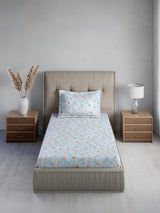 Cottage Garden 100% Cotton Single Bedsheet with 1 Pillow Cover | 300 TC Blue Floral Bedsheet Set