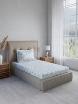 Cottage Garden 100% Cotton Single Bedsheet with 1 Pillow Cover | 300 TC Blue Floral Bedsheet Set