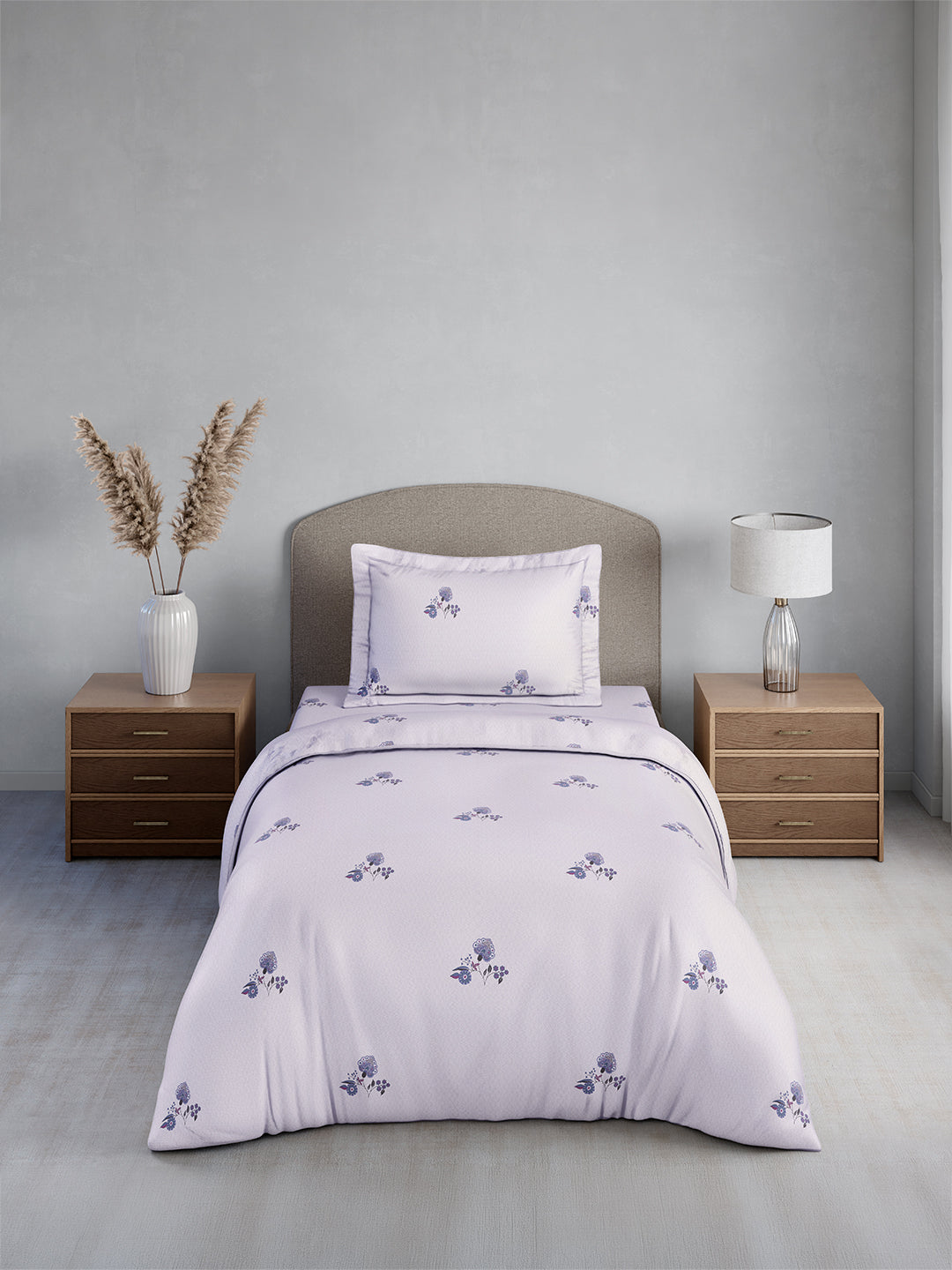 Cottage Garden 100% Cotton Single Bedsheet with 1 Pillow Cover | 300 TC Purple Floral Bedsheet Set