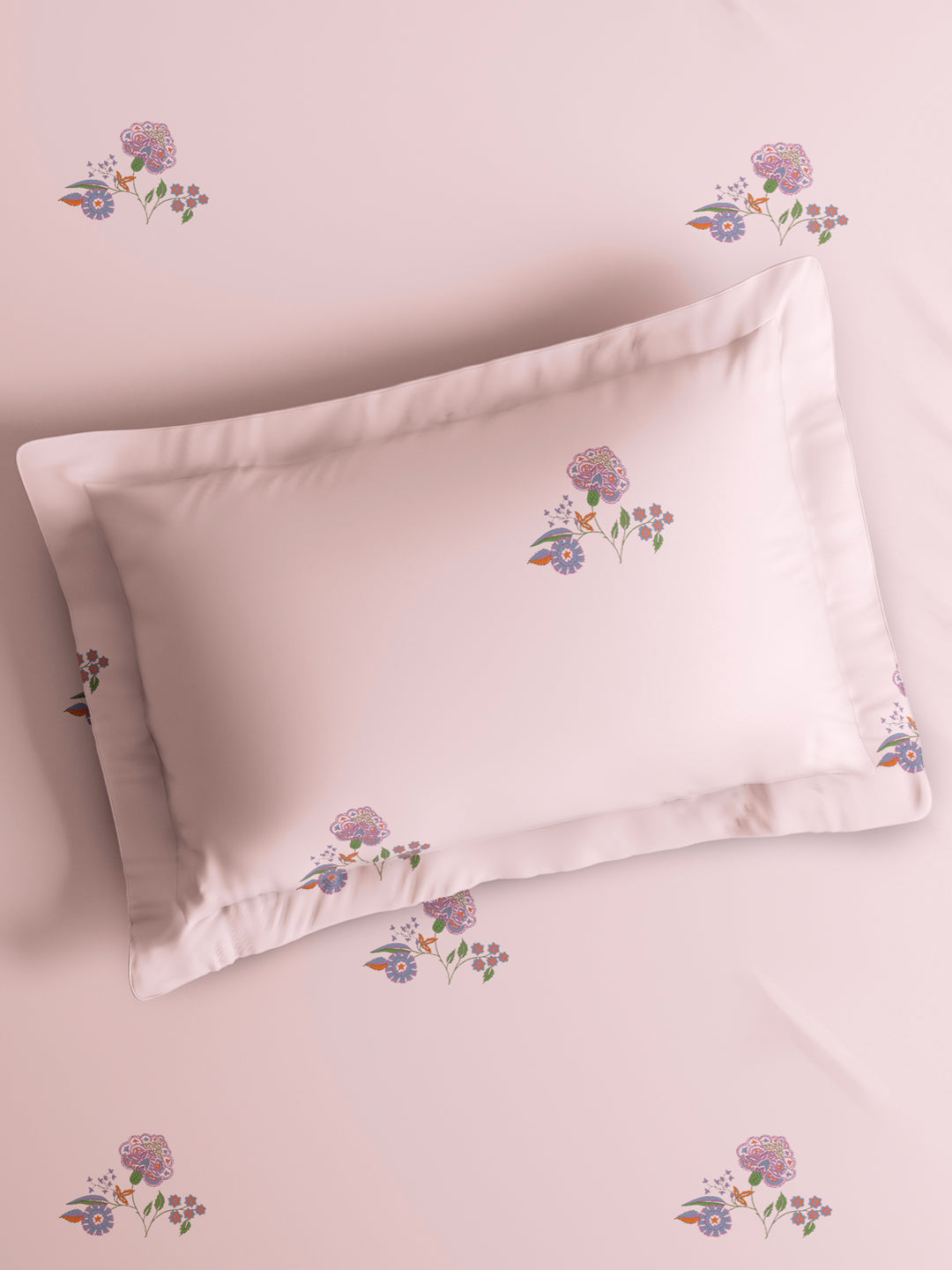 Cottage Garden 100% Cotton Single Bedsheet with 1 Pillow Cover | 300 TC Pink Floral Bedsheet Set