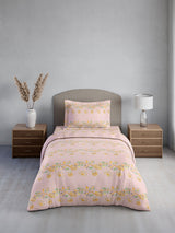 Cottage Garden 100% Cotton Single Bedsheet with 1 Pillow Cover | 300 TC Pink Floral Bedsheet Set