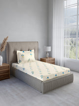 Cottage Garden 100% Cotton Single Bedsheet with 1 Pillow Cover | 300 TC White & Blue Floral Bedsheet Set
