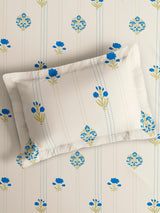Cottage Garden 100% Cotton Single Bedsheet with 1 Pillow Cover | 300 TC White & Blue Floral Bedsheet Set