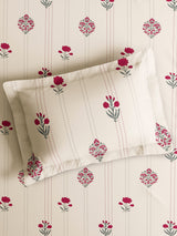 Cottage Garden 100% Cotton Single Bedsheet with 1 Pillow Cover | 300 TC White & Pink Floral Bedsheet Set