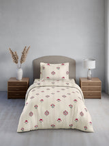 Cottage Garden 100% Cotton Single Bedsheet with 1 Pillow Cover | 300 TC White & Pink Floral Bedsheet Set