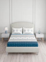 Valatia Tarang 100% Cotton King Bedsheet with 2 Pillow Covers | 200 TC Blue Ethnic Print Bedsheet Set