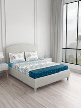 Valatia Tarang 100% Cotton King Bedsheet with 2 Pillow Covers | 200 TC Blue Ethnic Print Bedsheet Set