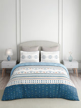 Valatia Tarang 100% Cotton King Bedsheet with 2 Pillow Covers | 200 TC Blue Ethnic Print Bedsheet Set