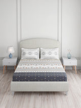 Valatia Tarang 100% Cotton King Bedsheet with 2 Pillow Covers | 200 TC Grey Ethnic Print Bedsheet Set