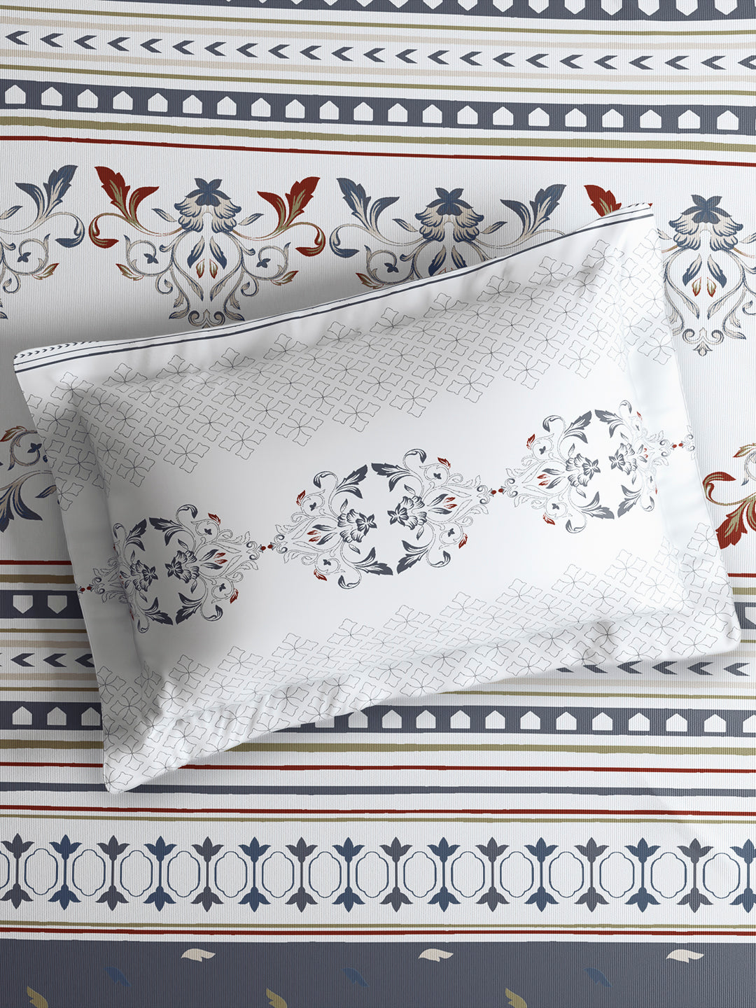 Valatia Tarang 100% Cotton King Bedsheet with 2 Pillow Covers | 200 TC Grey Ethnic Print Bedsheet Set