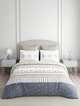 Valatia Tarang 100% Cotton King Bedsheet with 2 Pillow Covers | 200 TC Grey Ethnic Print Bedsheet Set