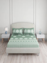 Valatia Tarang 100% Cotton King Bedsheet with 2 Pillow Covers | 200 TC Green Ethnic Print Bedsheet Set