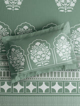 Valatia Tarang 100% Cotton King Bedsheet with 2 Pillow Covers | 200 TC Green Ethnic Print Bedsheet Set