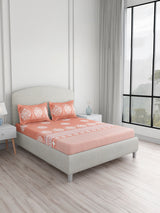 Valatia Tarang 100% Cotton King Bedsheet with 2 Pillow Covers | 200 TC Orange Ethnic Print Bedsheet Set