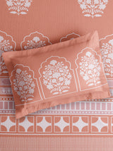 Valatia Tarang 100% Cotton King Bedsheet with 2 Pillow Covers | 200 TC Orange Ethnic Print Bedsheet Set