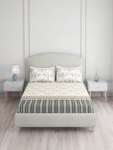 Valatia Tarang 100% Cotton King Bedsheet with 2 Pillow Covers | 200 TC Grey Ethnic Print Bedsheet Set