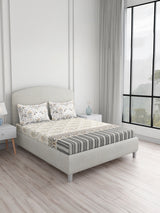 Valatia Tarang 100% Cotton King Bedsheet with 2 Pillow Covers | 200 TC Grey Ethnic Print Bedsheet Set