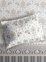 Valatia Tarang 100% Cotton King Bedsheet with 2 Pillow Covers | 200 TC Grey Ethnic Print Bedsheet Set