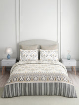 Valatia Tarang 100% Cotton King Bedsheet with 2 Pillow Covers | 200 TC Grey Ethnic Print Bedsheet Set
