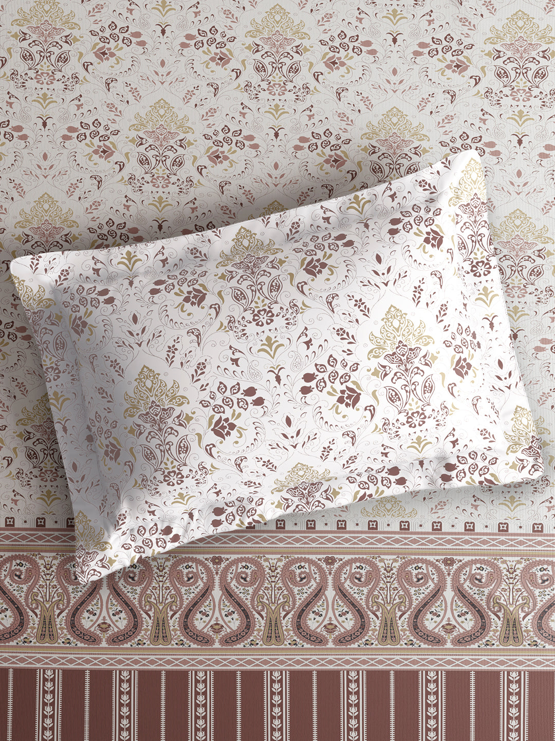 Valatia Tarang 100% Cotton King Bedsheet with 2 Pillow Covers | 200 TC Brown Ethnic Print Bedsheet Set
