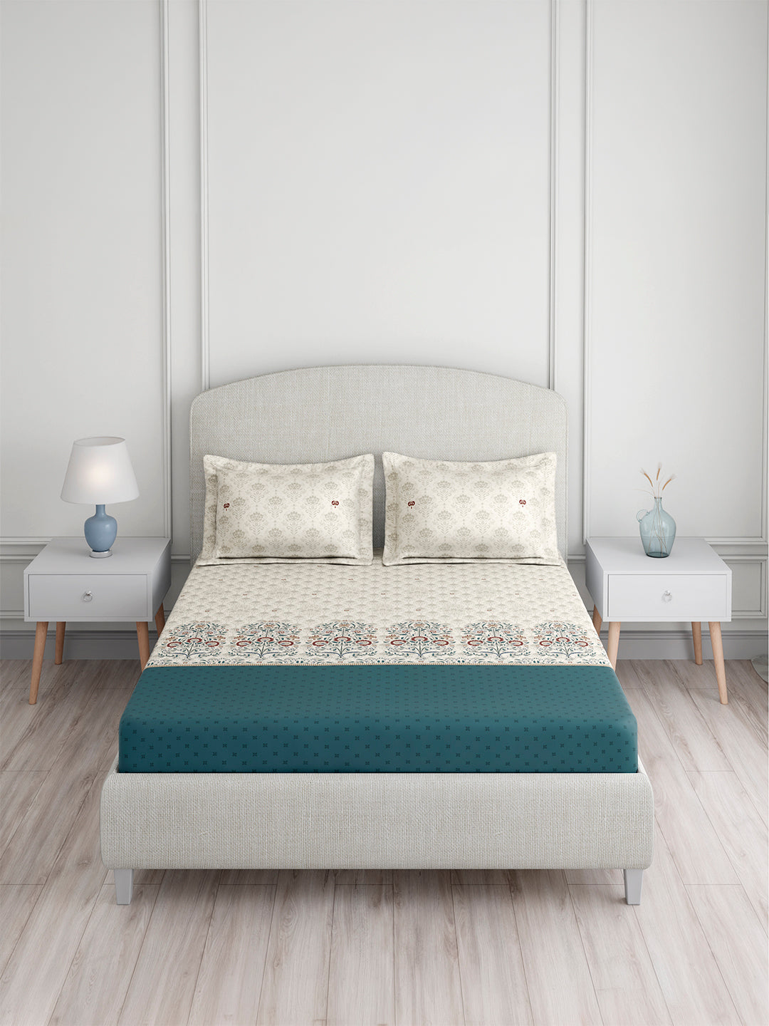 Valatia Tarang 100% Cotton King Bedsheet with 2 Pillow Covers | 200 TC Blue Ethnic Print Bedsheet Set