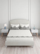 Valatia 100% Cotton 200 TC King Bedsheet with 2 Pillow Covers | White Floral Bedsheet Set