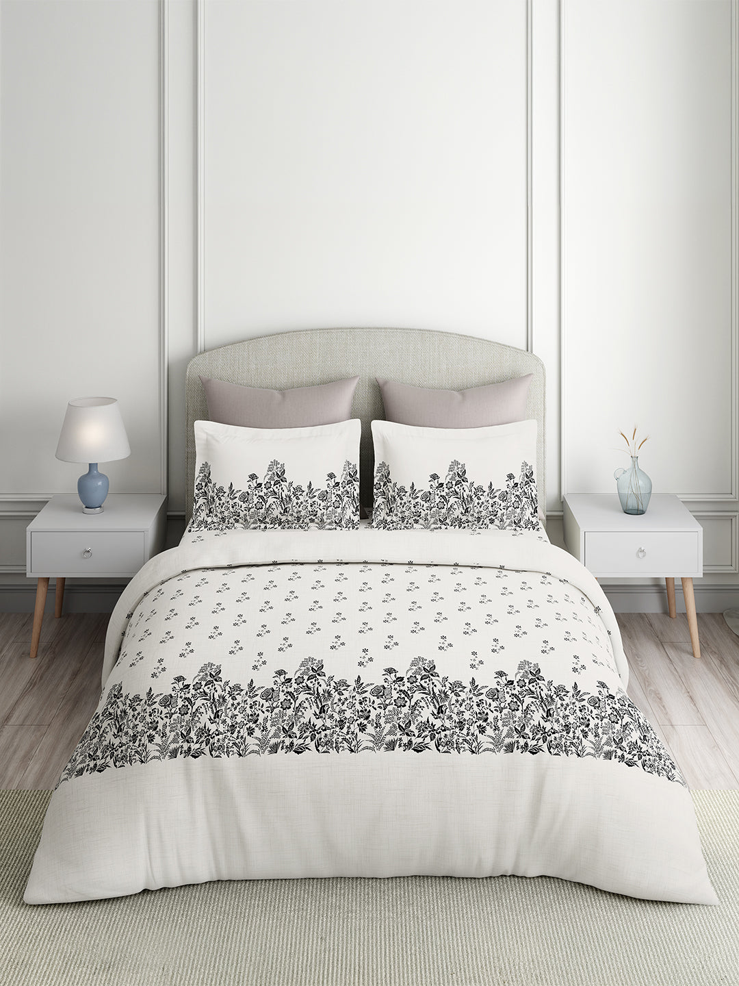 Valatia 100% Cotton 200 TC King Bedsheet with 2 Pillow Covers | White Floral Bedsheet Set