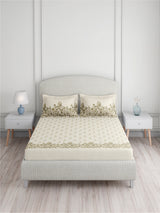 Valatia 100% Cotton 200 TC King Bedsheet with 2 Pillow Covers | Cream Floral Bedsheet Set