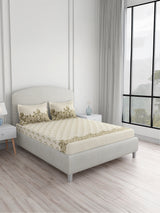 Valatia 100% Cotton 200 TC King Bedsheet with 2 Pillow Covers | Cream Floral Bedsheet Set