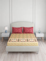 Valatia 100% Cotton 200 TC King Bedsheet with 2 Pillow Covers | Pink & Beige Floral Bedsheet Set