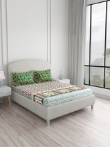 Valatia 100% Cotton 200 TC King Bedsheet with 2 Pillow Covers | Blue & Green Floral Bedsheet Set