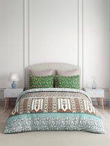 Valatia 100% Cotton 200 TC King Bedsheet with 2 Pillow Covers | Blue & Green Floral Bedsheet Set