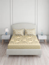 Valatia 100% Cotton 200 TC King Bedsheet with 2 Pillow Covers | Grey & Beige Floral Bedsheet Set