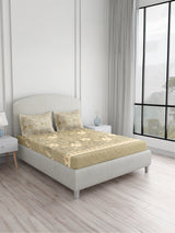 Valatia 100% Cotton 200 TC King Bedsheet with 2 Pillow Covers | Grey & Beige Floral Bedsheet Set