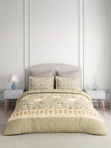Valatia 100% Cotton 200 TC King Bedsheet with 2 Pillow Covers | Grey & Beige Floral Bedsheet Set